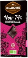 Tablette chocolat noir 74% pur fruit cassis