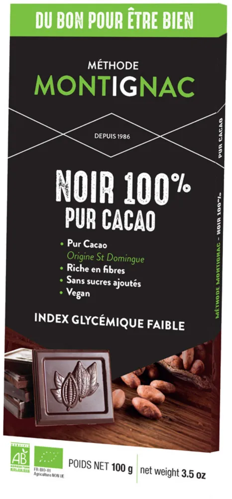 Tablette noir 100% pur cacao Montignac