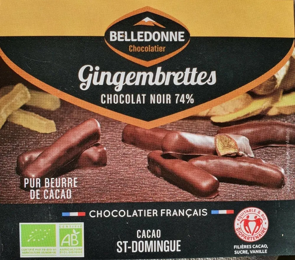 Gingembrettes confit enrobé de chocolat noir 74%