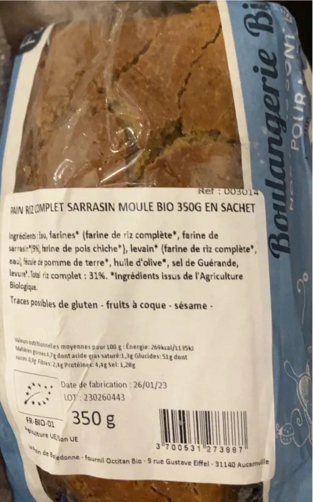 Pain riz complet sarrasin