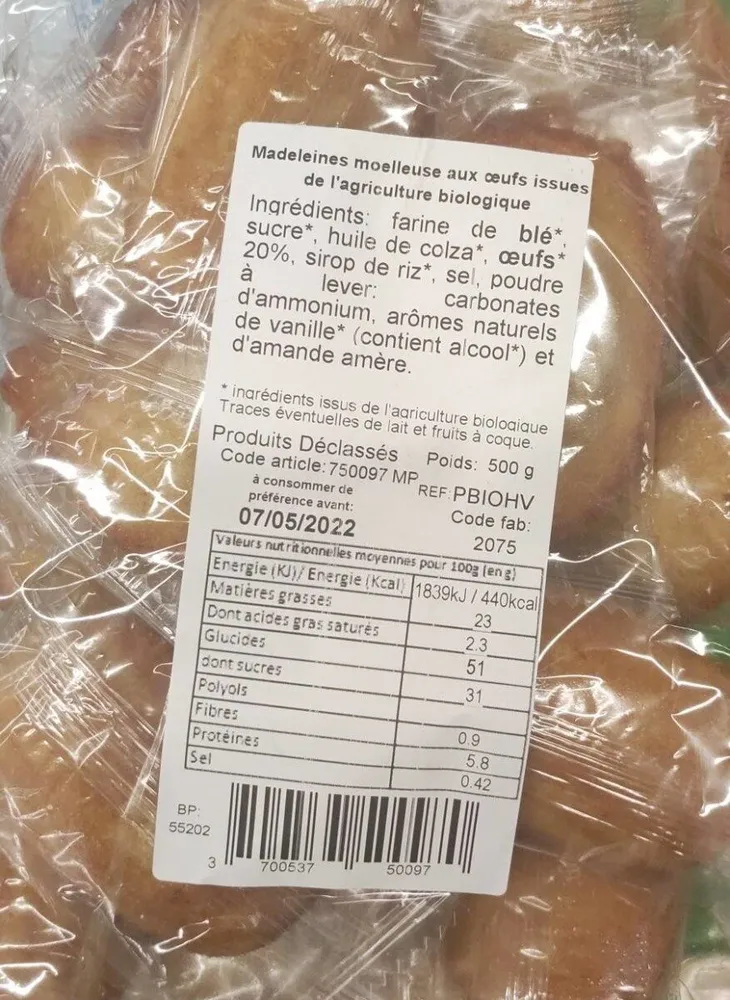 Madeleines moelleuse aux oeufs