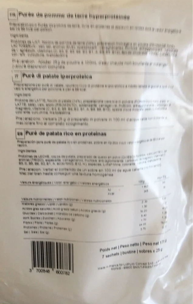 Puree de pomme de terre hyperproteinee