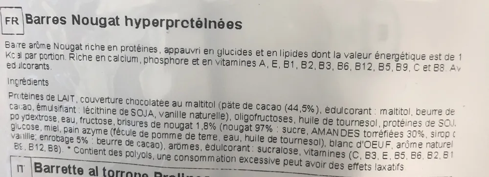 Barre Nougat hyperproteinées