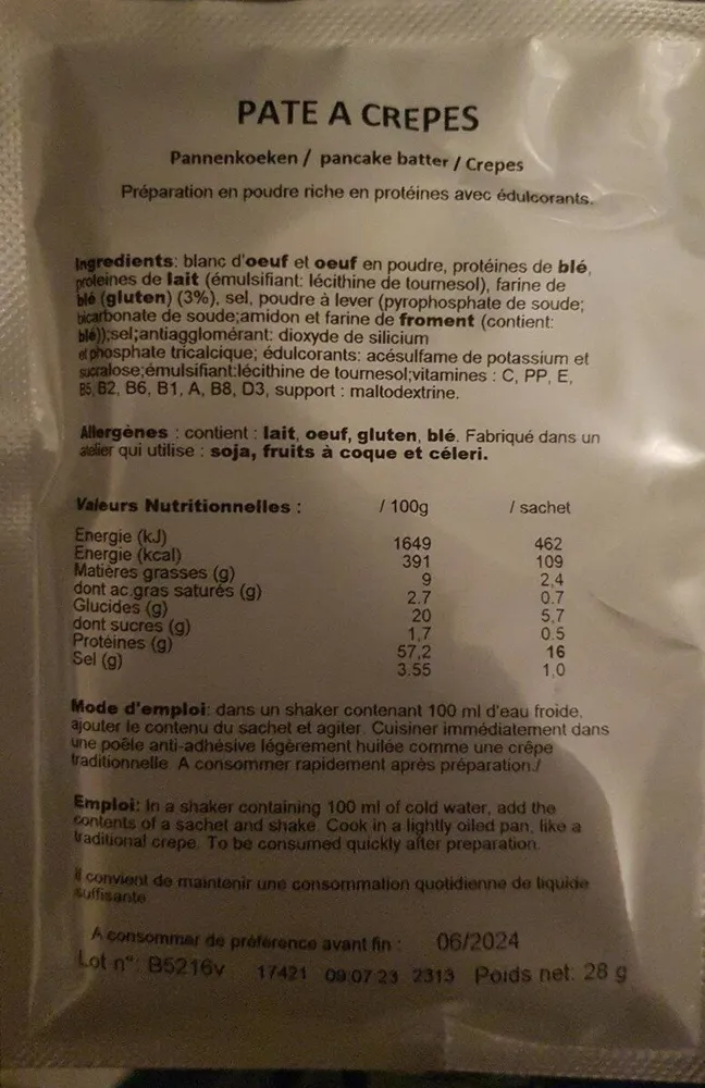 Pâte à crêpes hyperproteinée Minceur