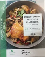 Cuisse de canette, fricassée de champignons, poivrons et échalotes