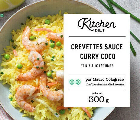 Crevettes sauce Curry Coco et riz aux légumes