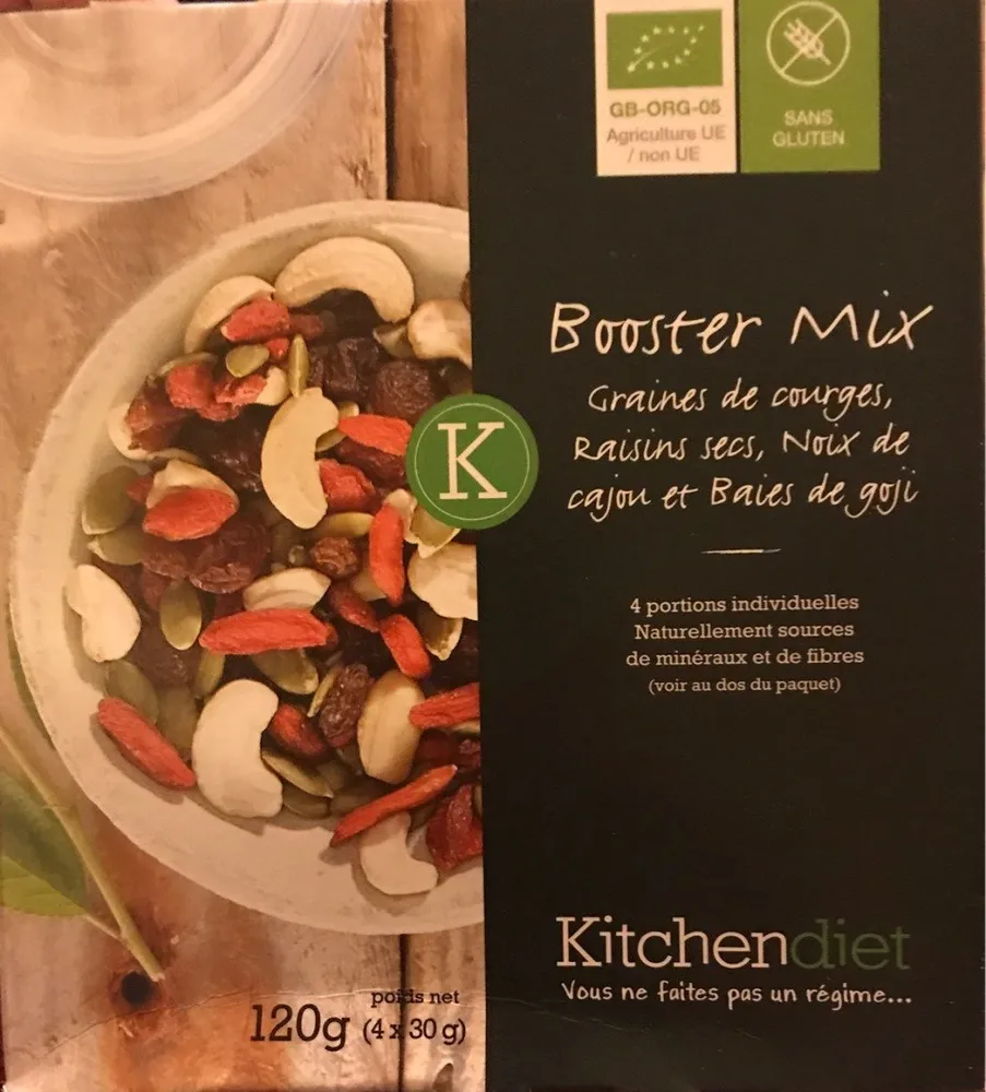 Booster Mix Bio Sans Gluten : Graines de Courges, raisins, Noix de cajou et Goji