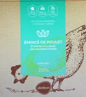 Emincé de poulet et son riz à la sauce aux amandes effilées.
