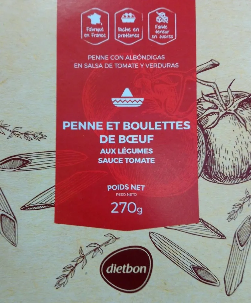 Penne & boulettes de bœuf aux légumes et sauce tomate