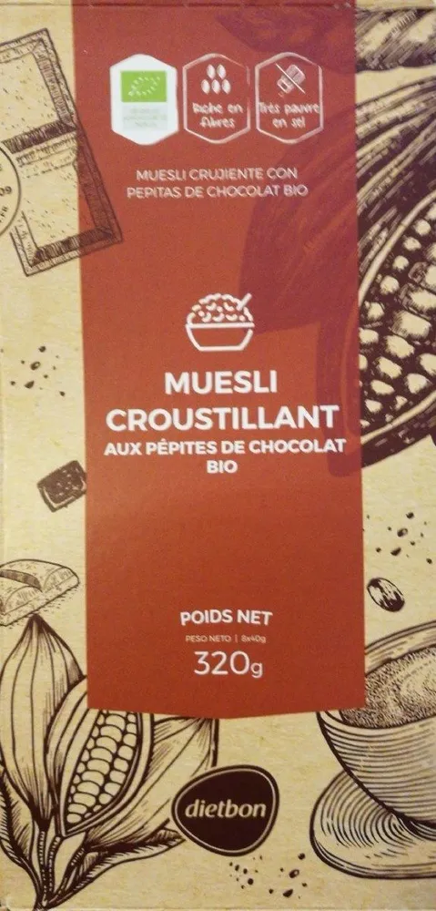 Muesli Croustillant aux pépites de chocolat, BIO.