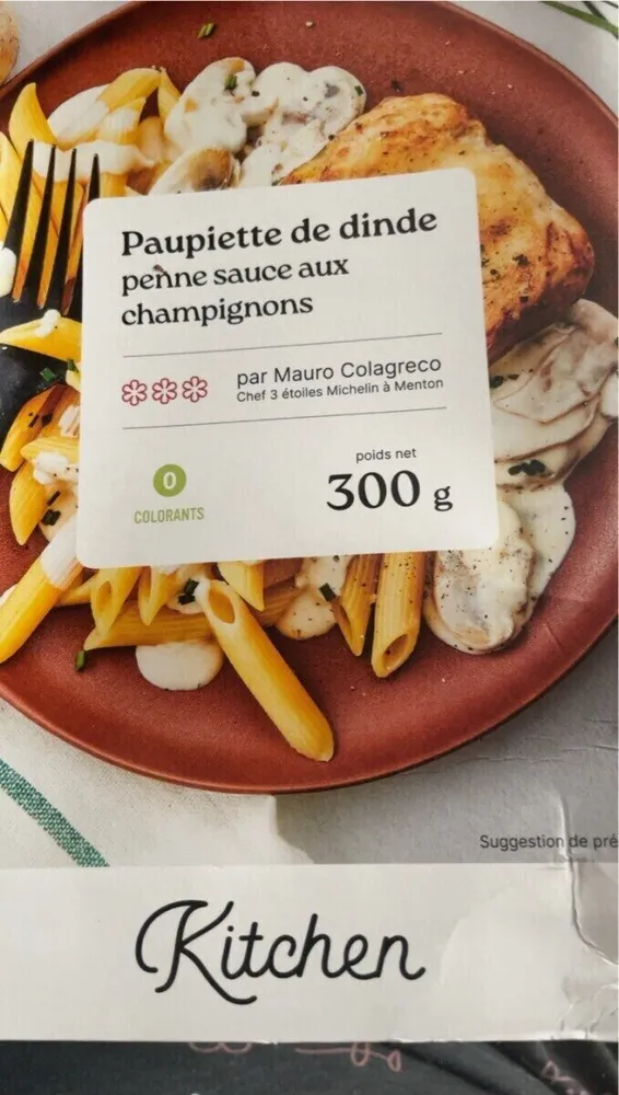 Paupiette de dinde penne sauce aux champignons