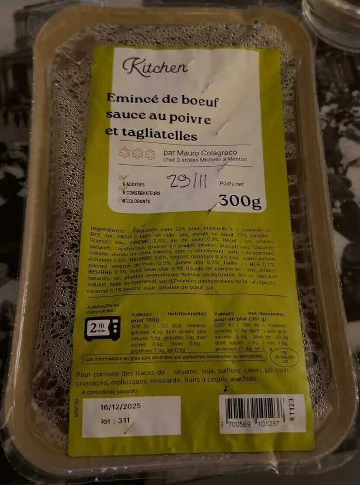 Emincé de boeuf sauce au poivre et tagliatelles