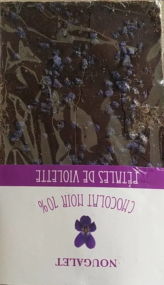 Tablette de chocolat noir aux pétales de violettes