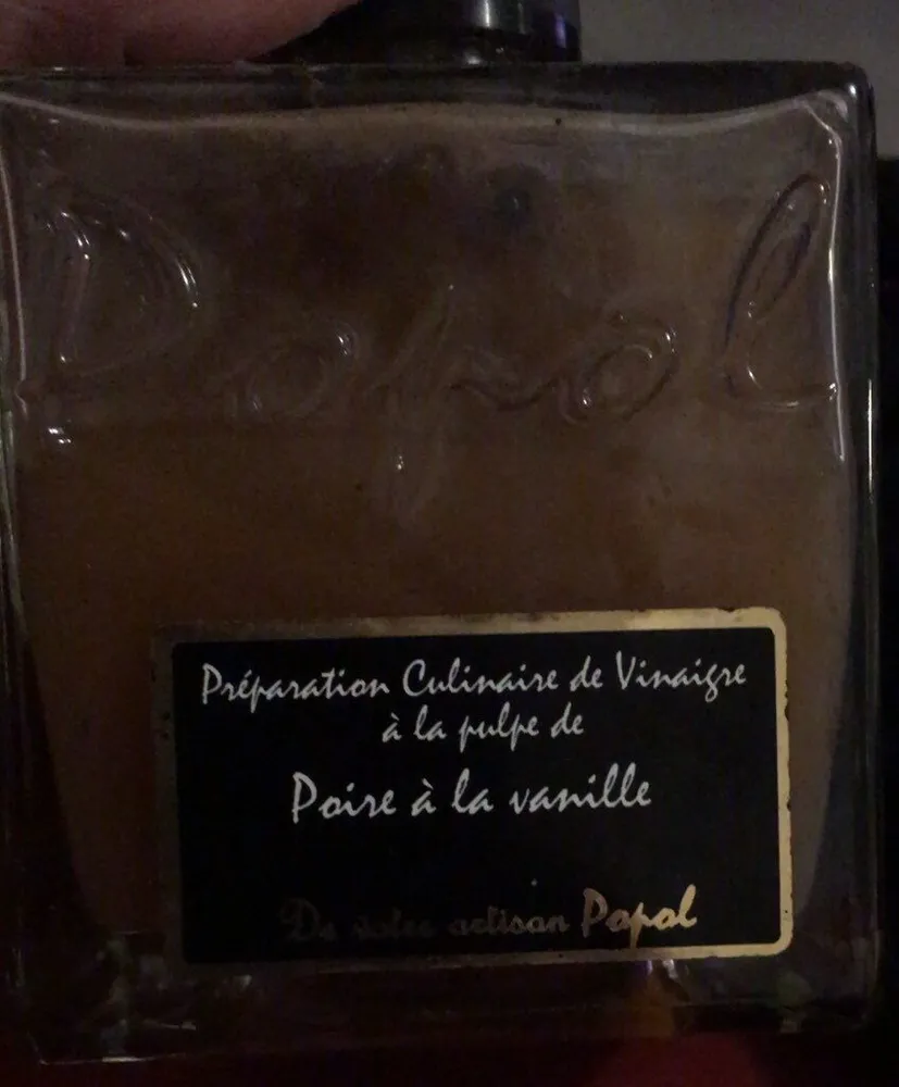 Préparation culinaire de vinaigre à la pulpe de poire vanille