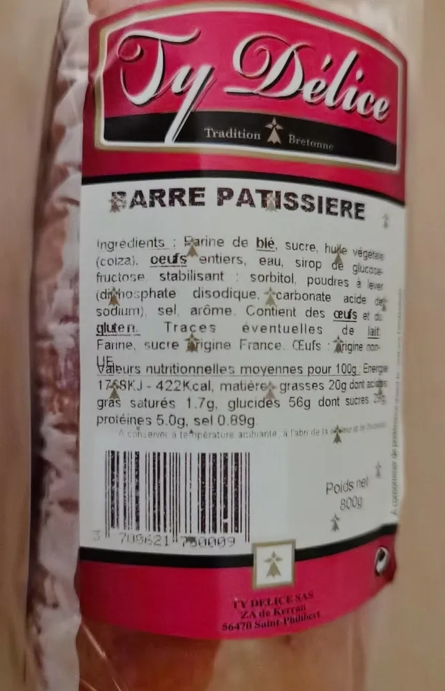 Barre pâtissiere