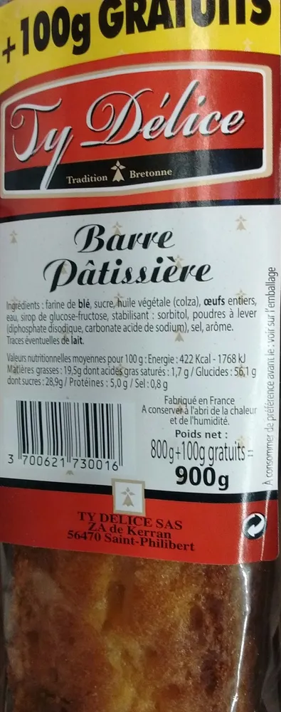 Barre Pâtissière (+100 g gratuits)