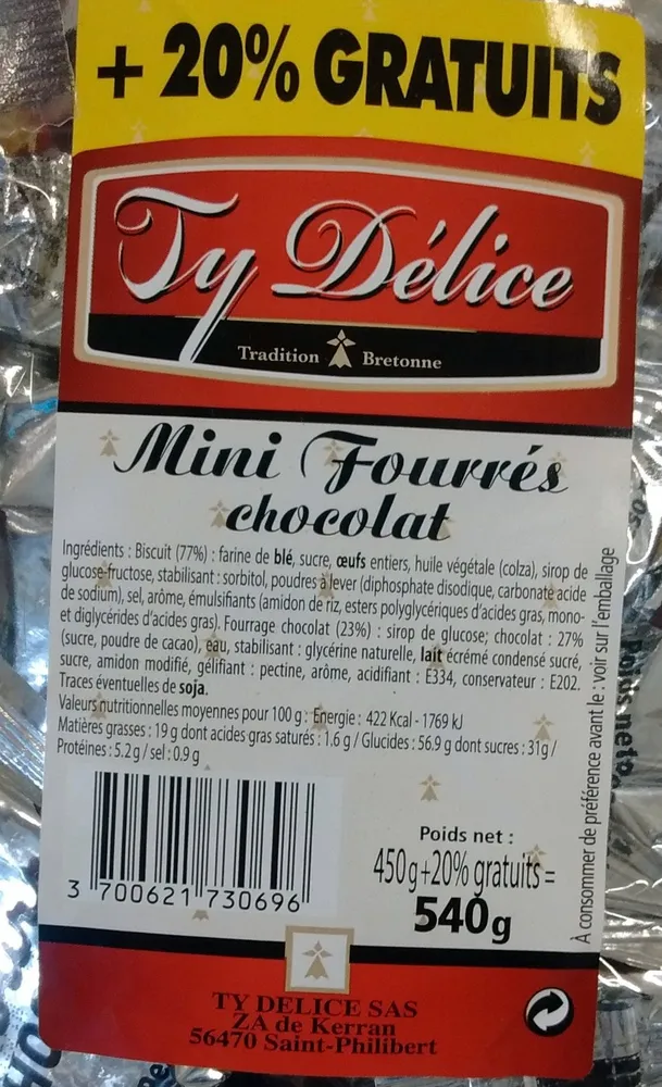 Mini Fourrés Chocolat (+20% gratuits)