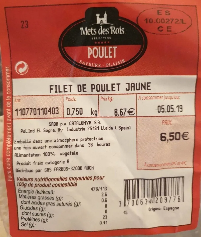 Filet de poulet jaune