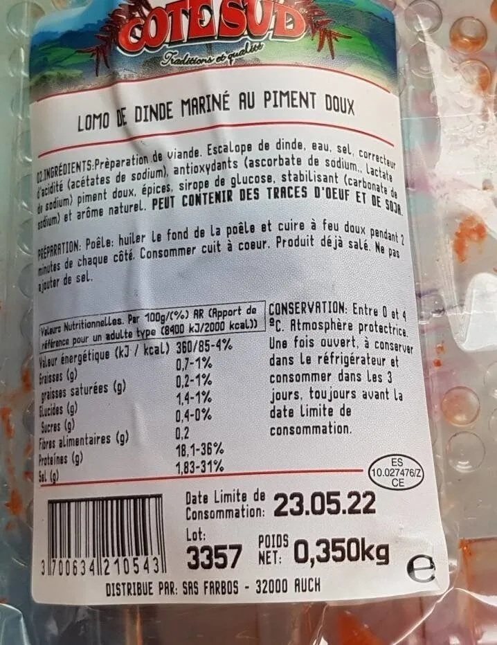 Lomo de dinde mariné au piment doux