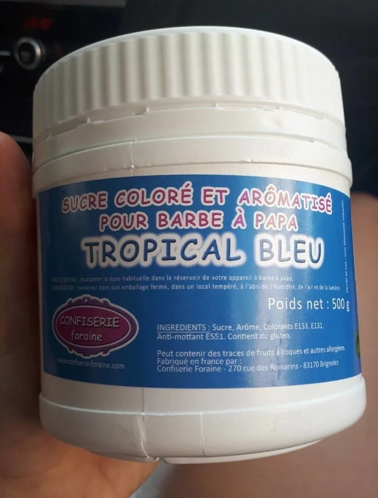 Sucre coloré et aromatisé pour barbe à papa - tropical bleu
