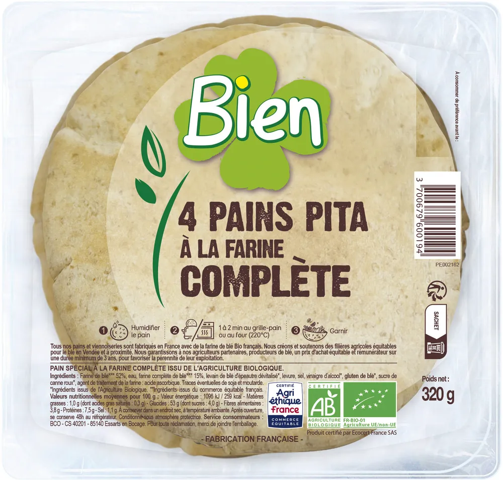 4 pains pita à la farine complète