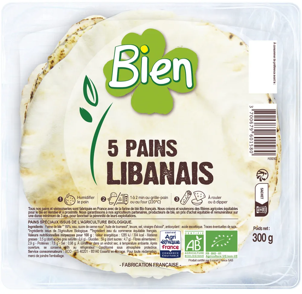 Pain libanais bio x 5 300g