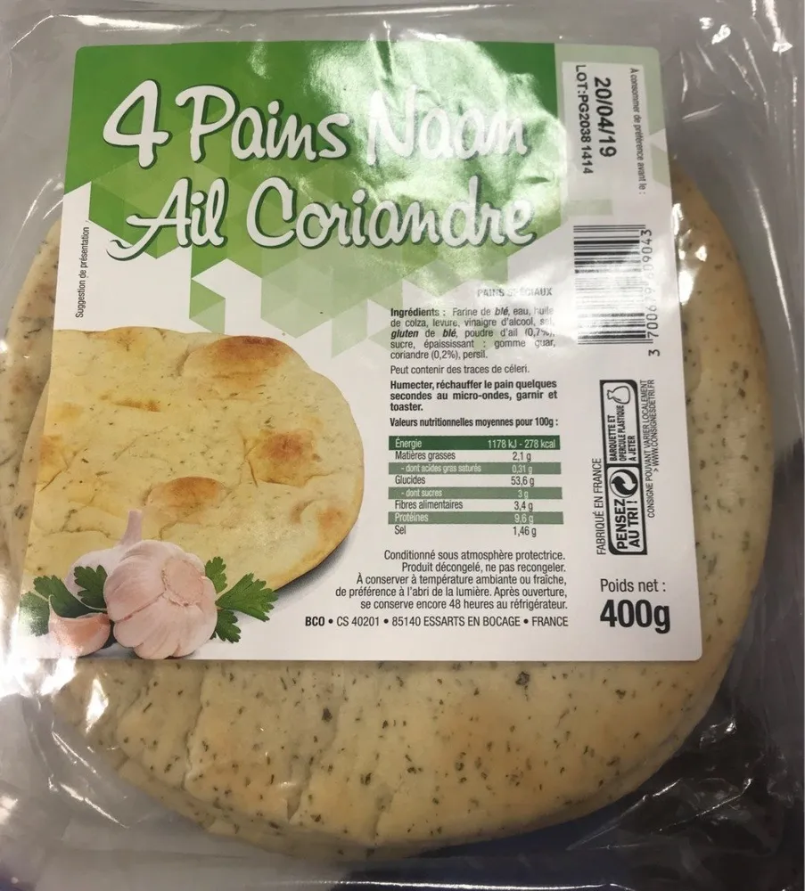 Pains naan ail et coriandre