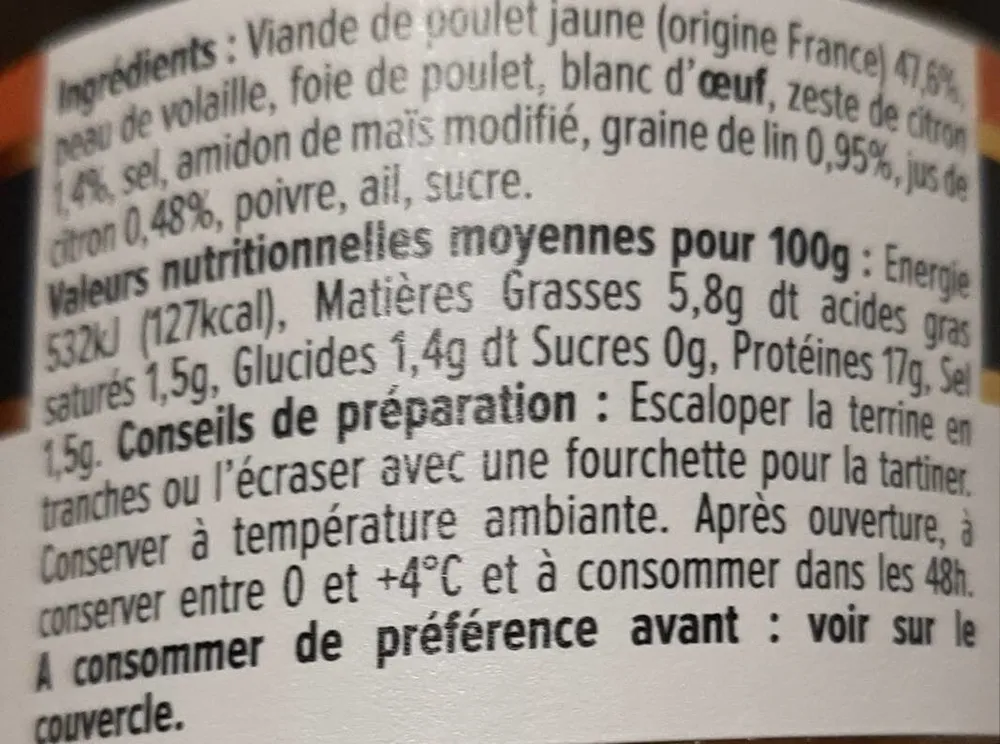 Terrine de poulet au citron et graines de lin