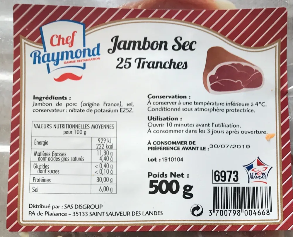 Jambon sec 25 tranches
