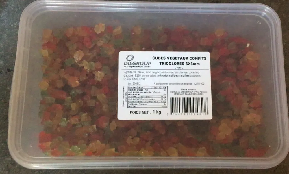 Cubes végétaux confits tricolores