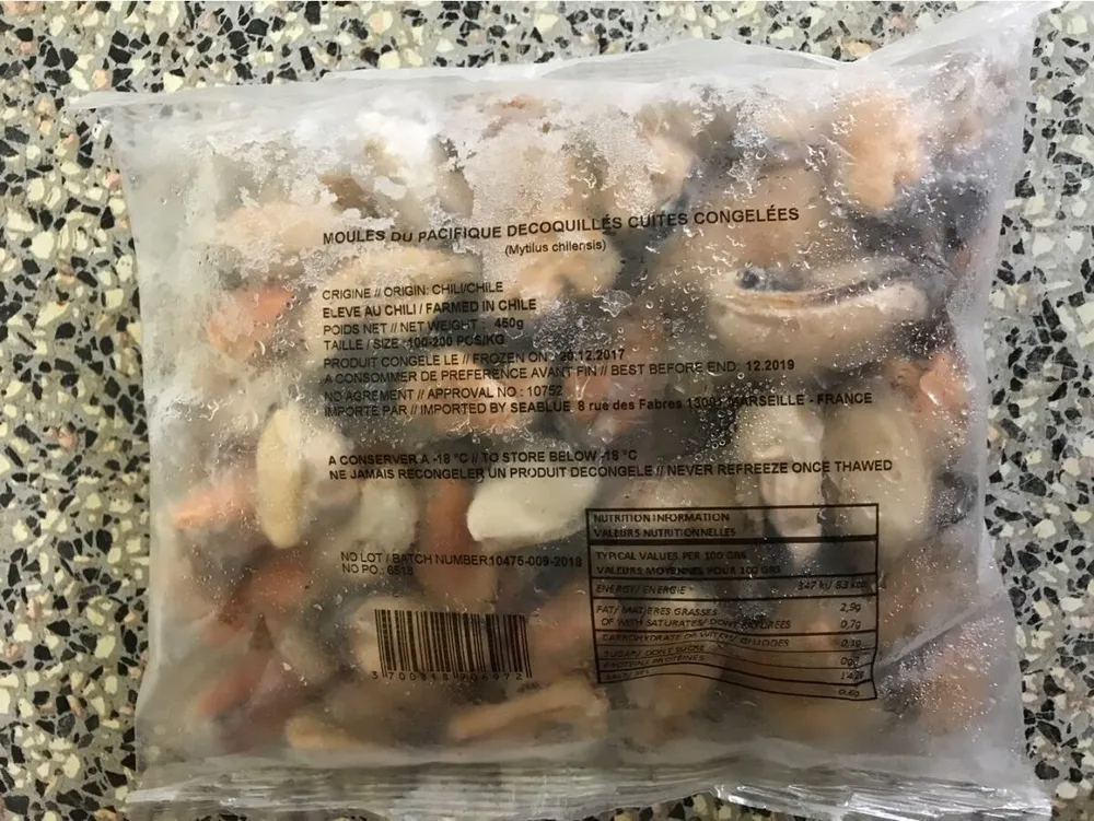 Moule du pacifique decoquillés cuite congelées