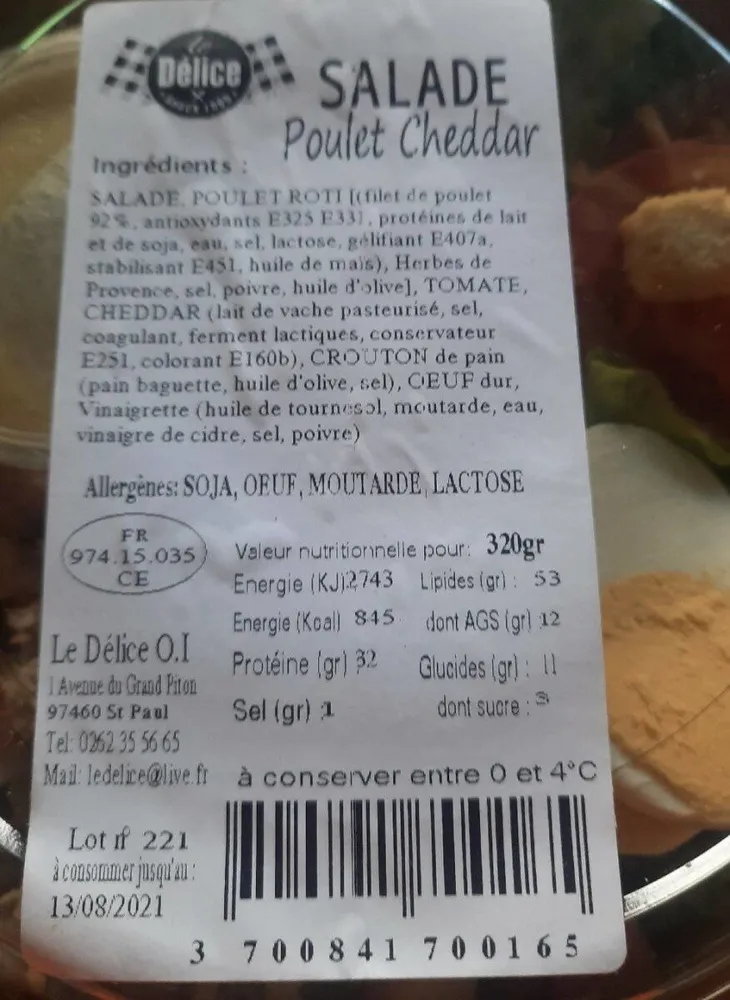 Salade poulet chedar