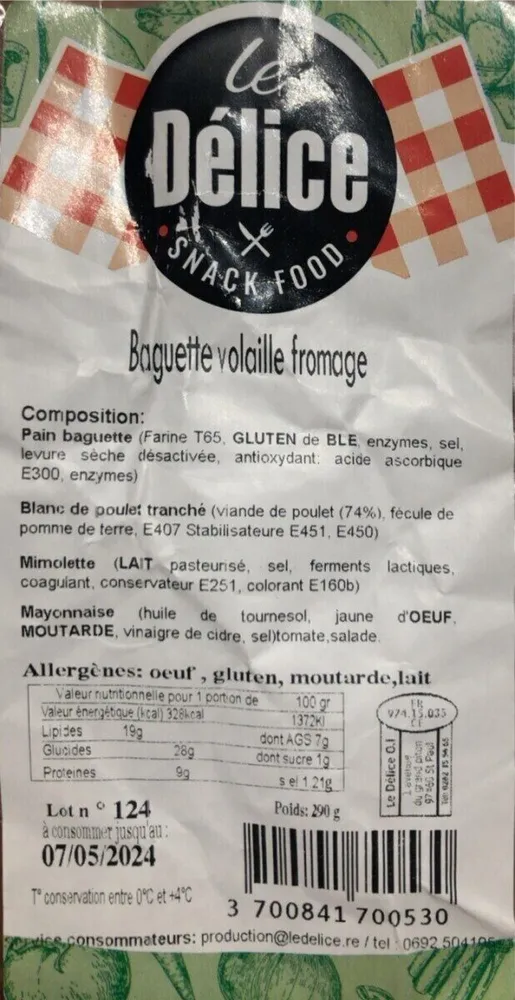 Sandwich Baguette volaille fromage