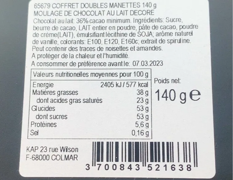 Coffret doubles manettes 140g moukage de chocolat au lait