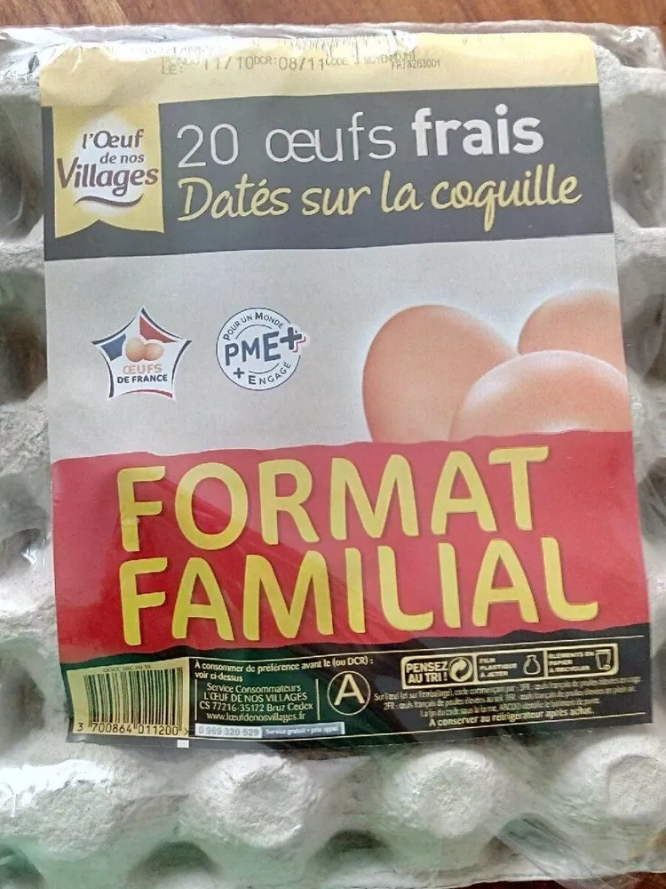 20 oeufs frais datés sur la coquille