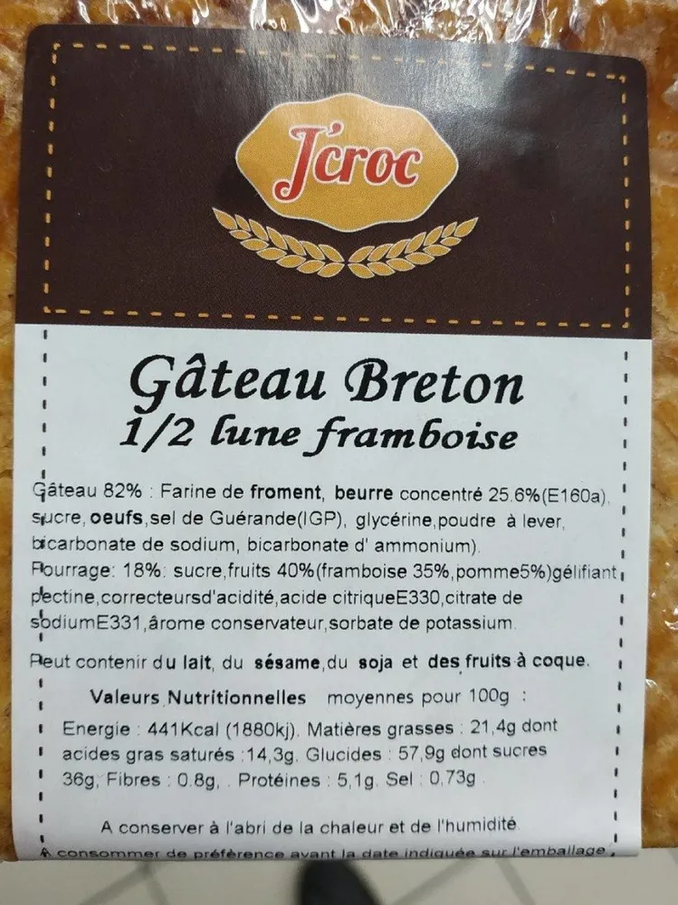 Gateau breton 1/2 lune framboise