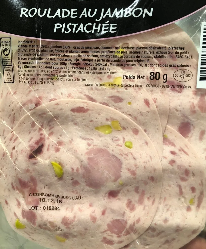 Roulade au jambon pistachee