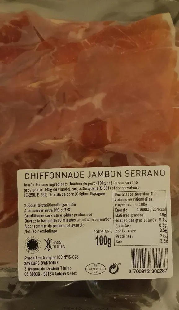 Chiffonnade de jambon serrano