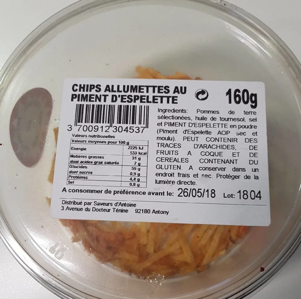 Chips allumettes au piment d'espelette
