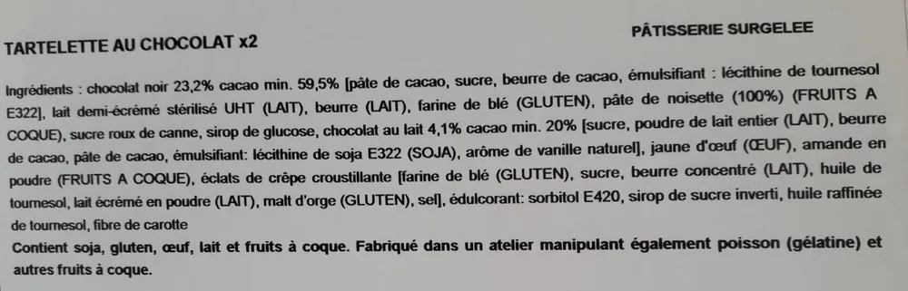 Tartelette chocolat x2