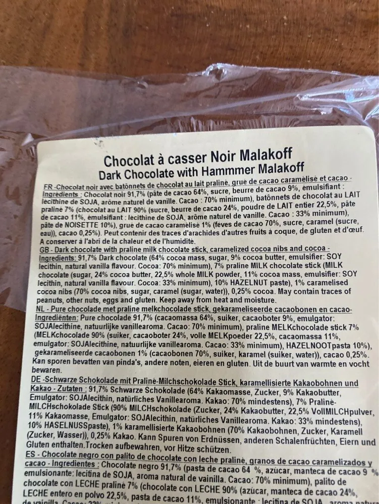 Chocolat a casser noir malakoff