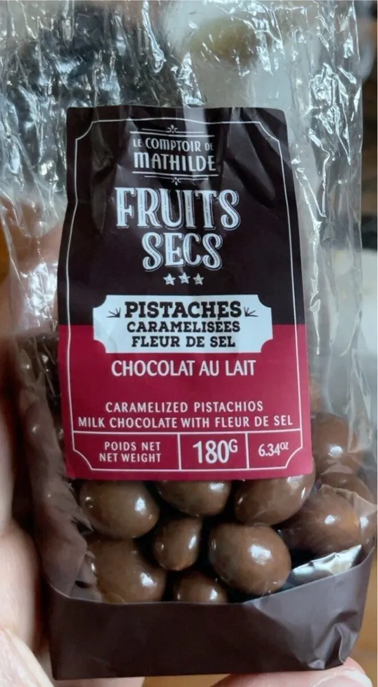 Pistaches caramélisées fleur de sel chocolat au lait