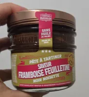 Pâte à tartiner saveur noir noisette framboise feuilletine