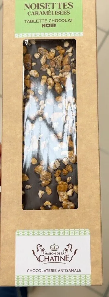 Noisettes caramélisées, tablette chocolat noir
