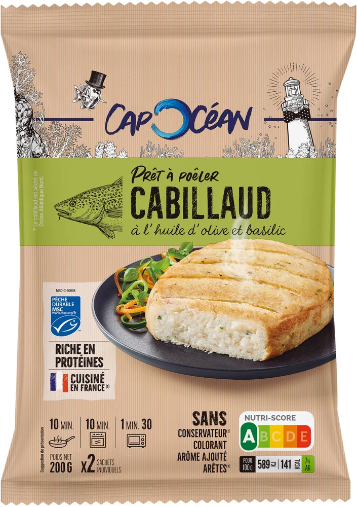 Prêt à poêler cabillaud MSC à l'huile d'olive et basilic - 200g - Frais