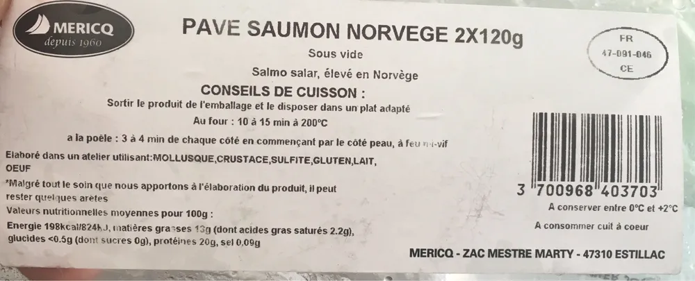Pavé saumon Norvège 2 × 120 g