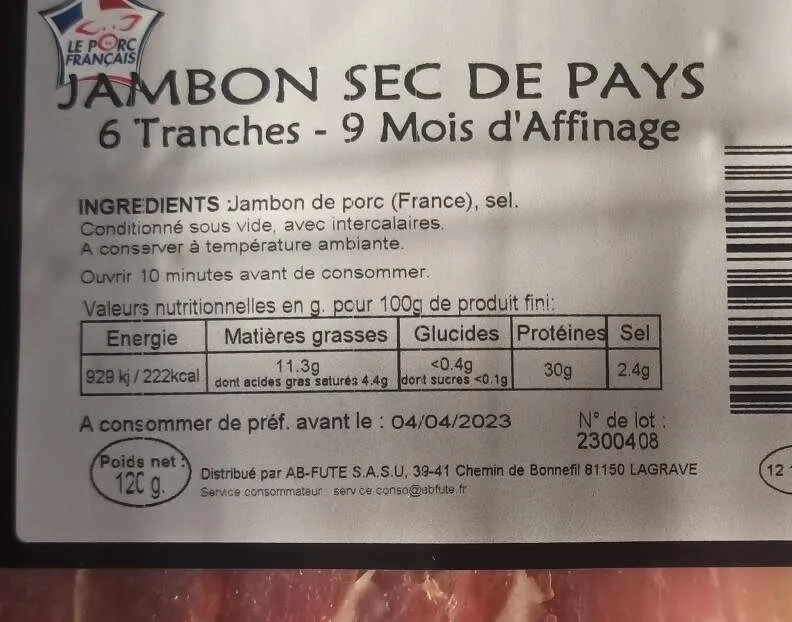 Jambon sec de pays