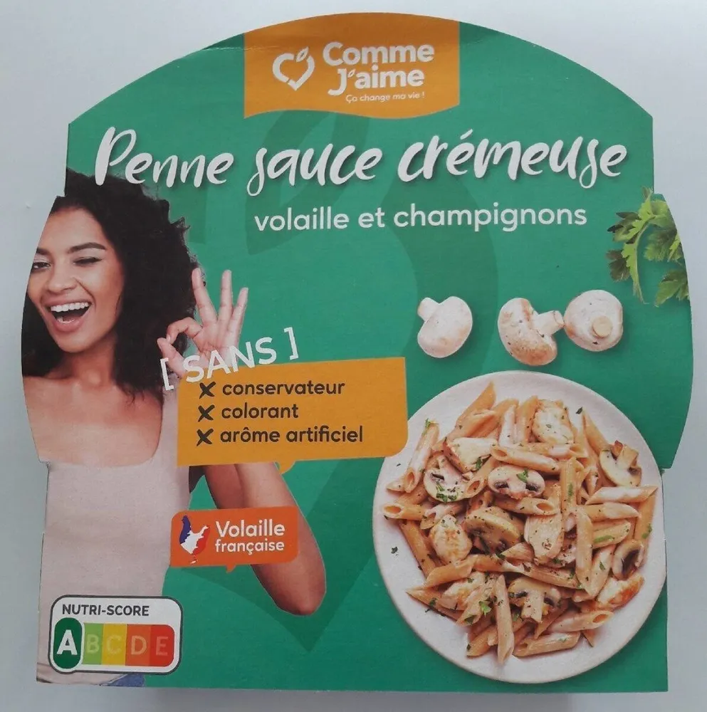 Penne sauce crémeuse, volaille et champignons