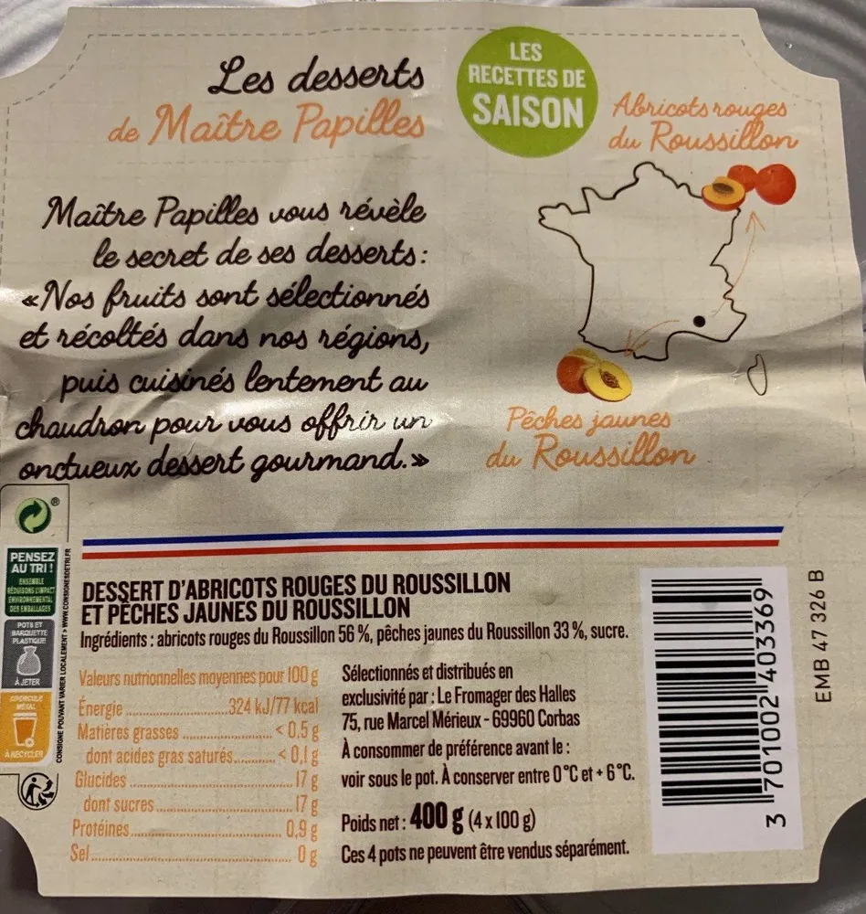 Abricots rouges du Roussillon Pêches jaunes du Roussillon