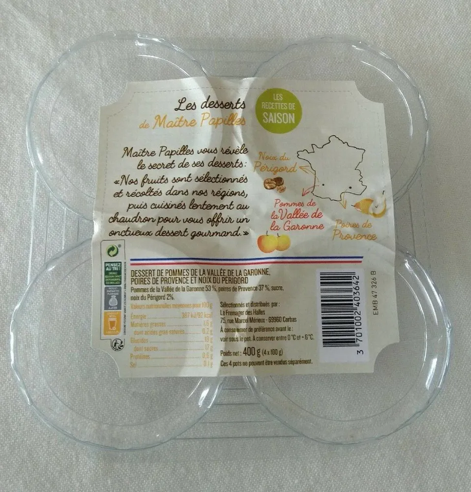 Dessert Pommes Poires Noix